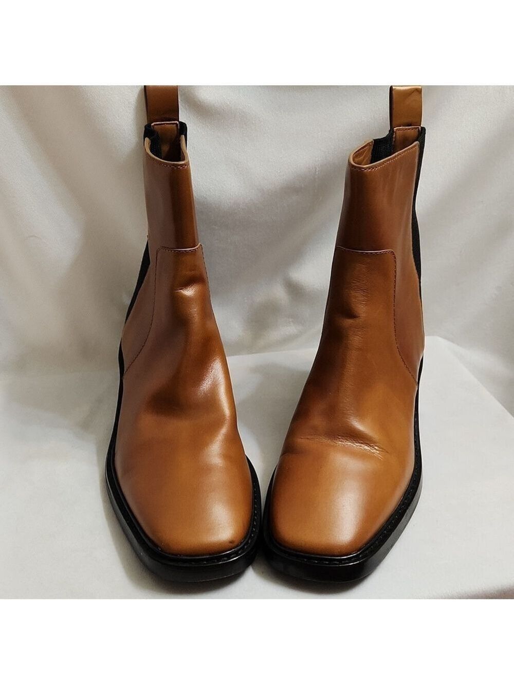 Tory Burch Chelsea Brown Black Leather Heeled Ankle Boots (W Size 10) - Picture 6 of 16